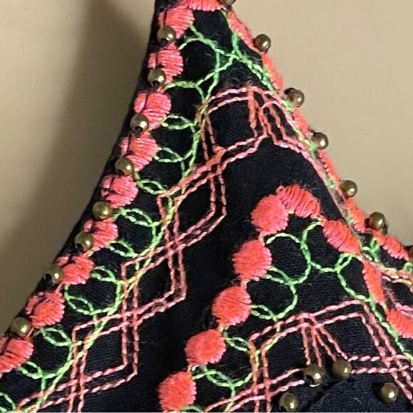 Dina Be Black V-neck Dress Spaghetti Straps Racerback Beaded Size Medium - Picture 4 of 14